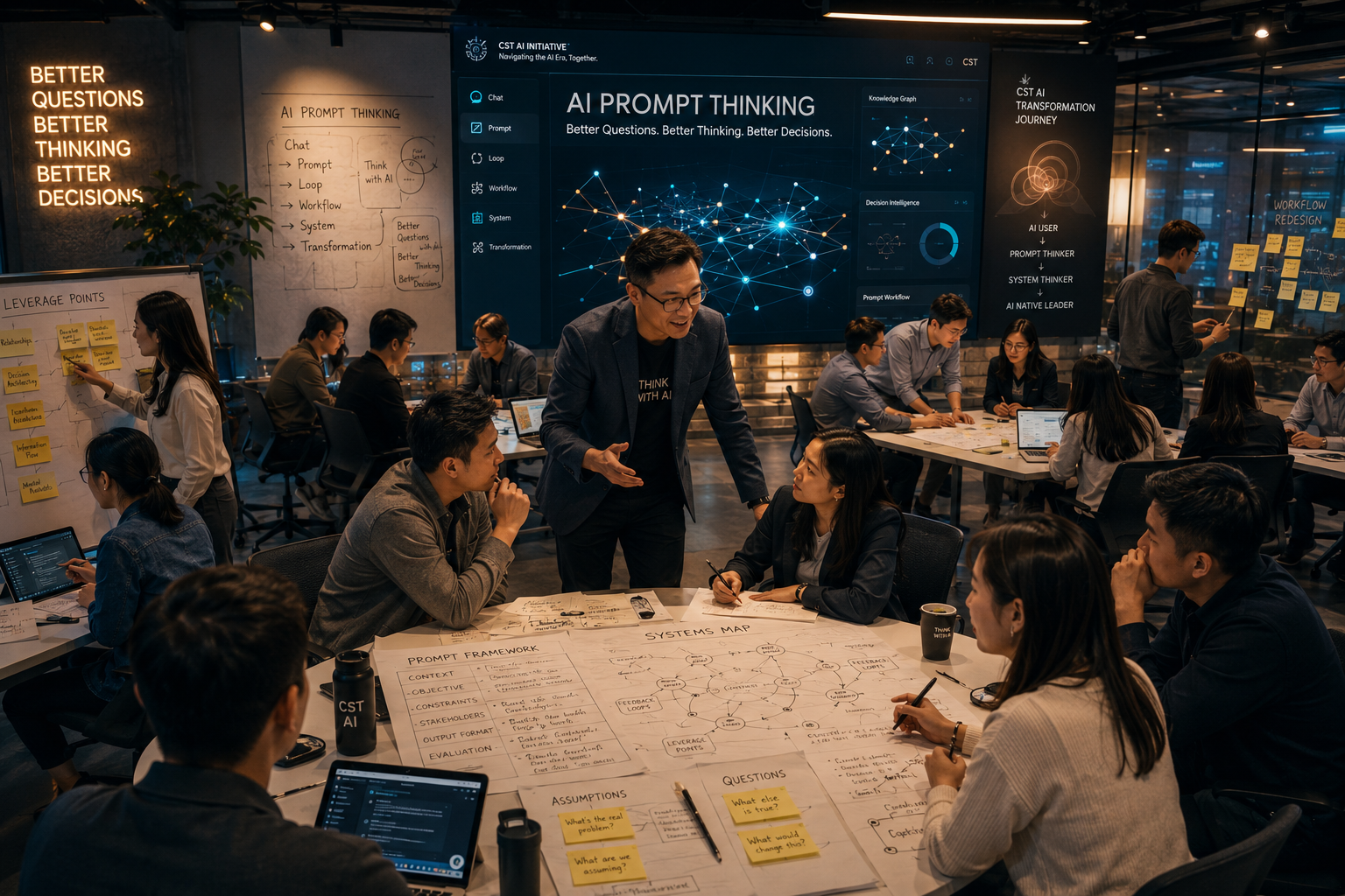 AI-assisted concept visual of a collaborative AI Prompt Thinking workshop